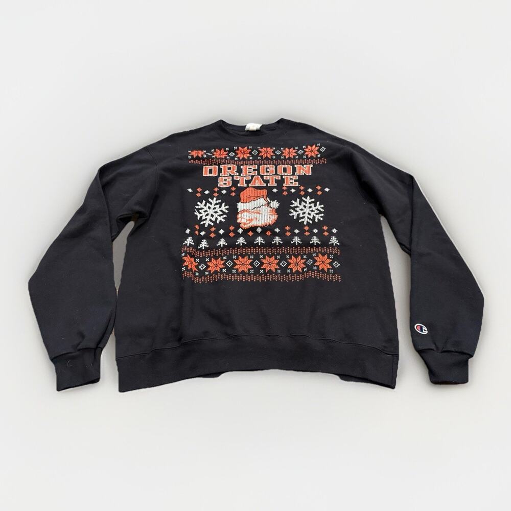 Champion Eco Fleece Mens Black Oregon State Beavers Christmas Sweatshirt Size L